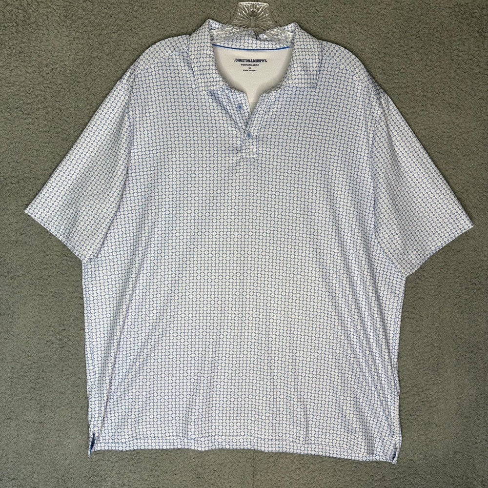 Johnston & Murphy Performance Mens XL Blue White Geometric Golf Polo Shirt